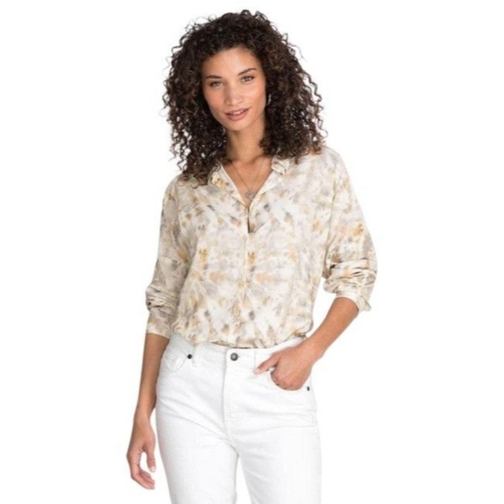 Johnny Was Calme Relaxed Boxy Button Up Blouse Creak Long Sleeve Tie Dye XS